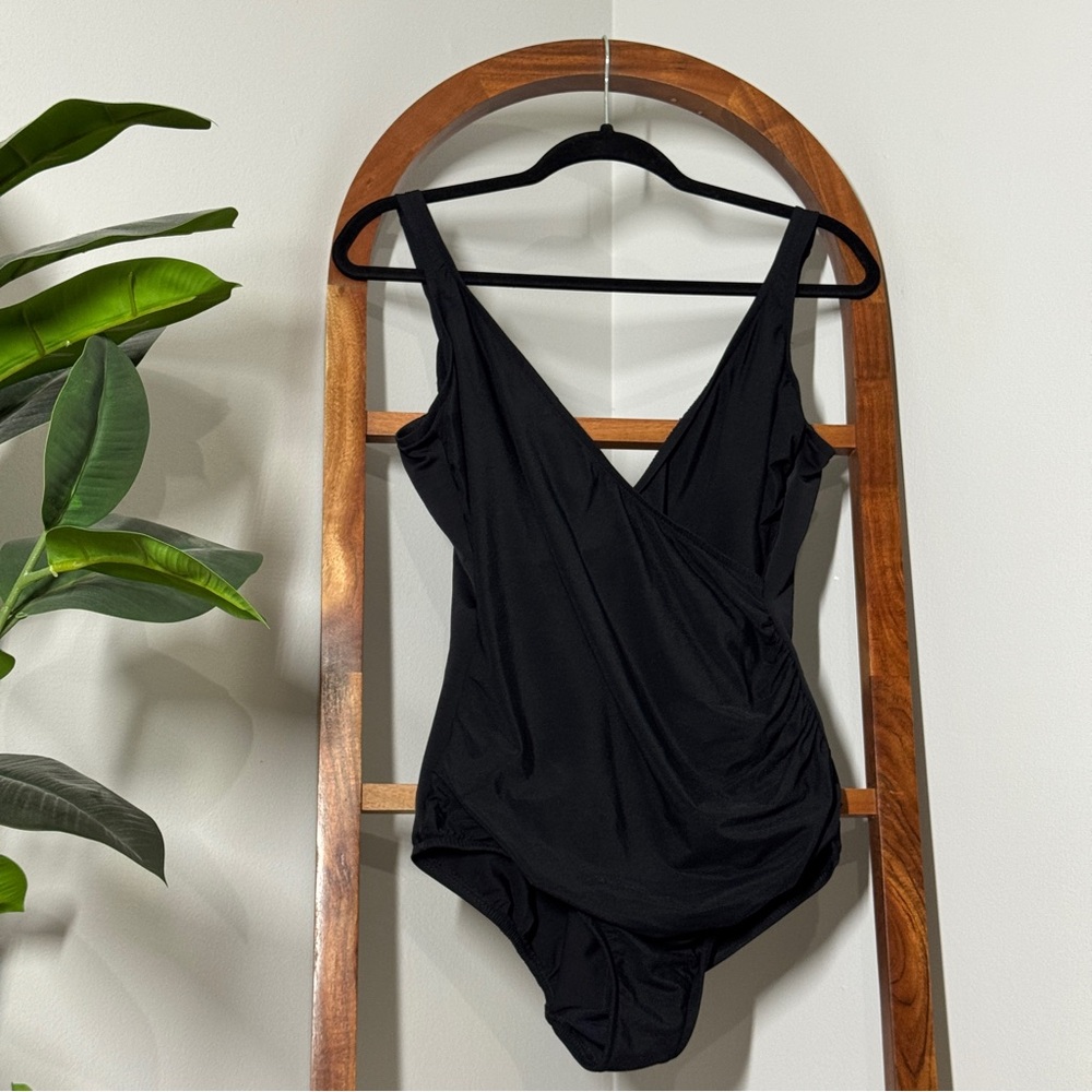 MiracleSuit 16 Black Faux Wrap One Piece Bathing Suit
